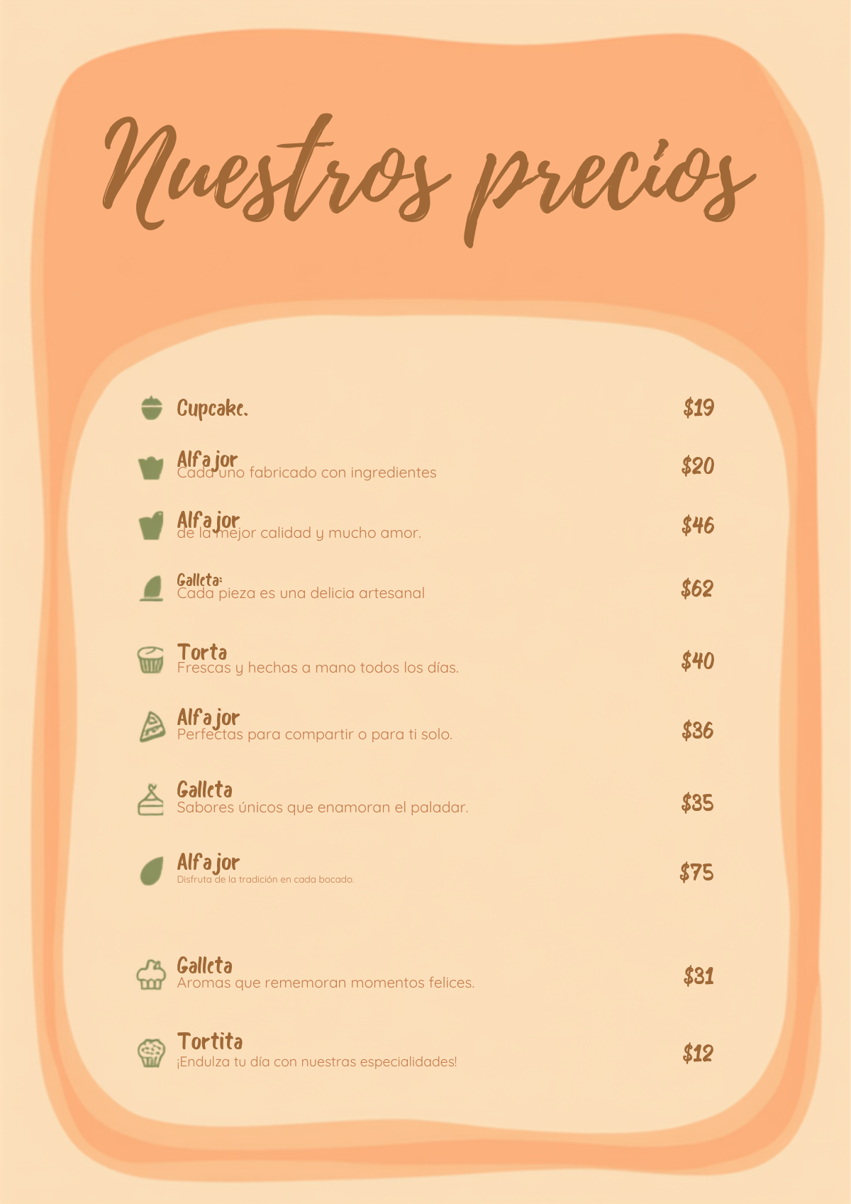 Cartel de precios para stand o feria