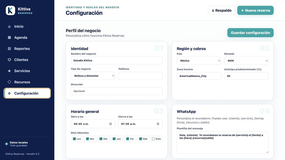 Configuración adaptable para diferentes tipos de negocio